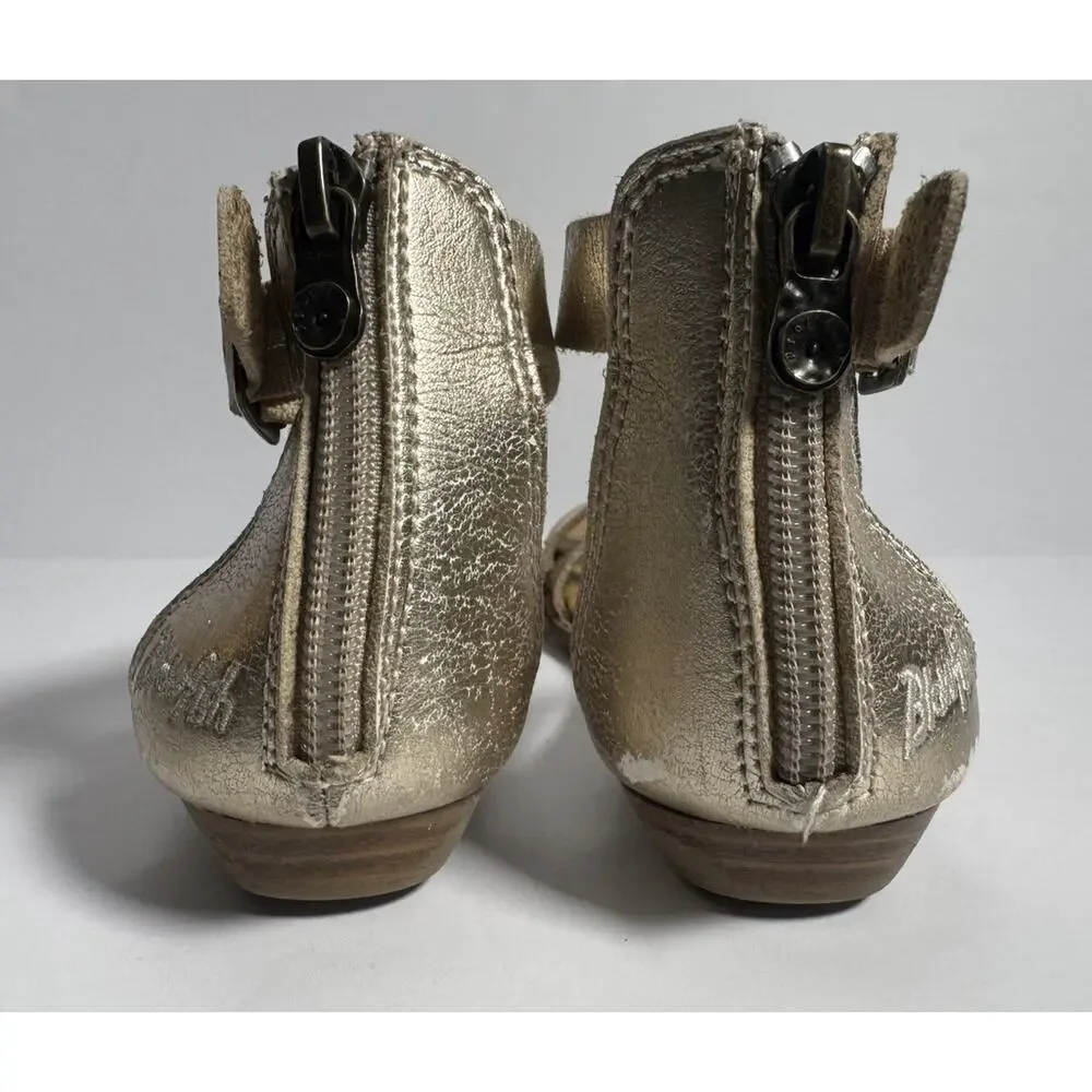 Blowfish Malibu Girls Gold Metallic Ankle Strap Sandals Size 13 Zip Back